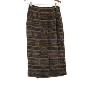 Jones New York rare woven silk wrap look long skirt - vintage- black & tan - 10